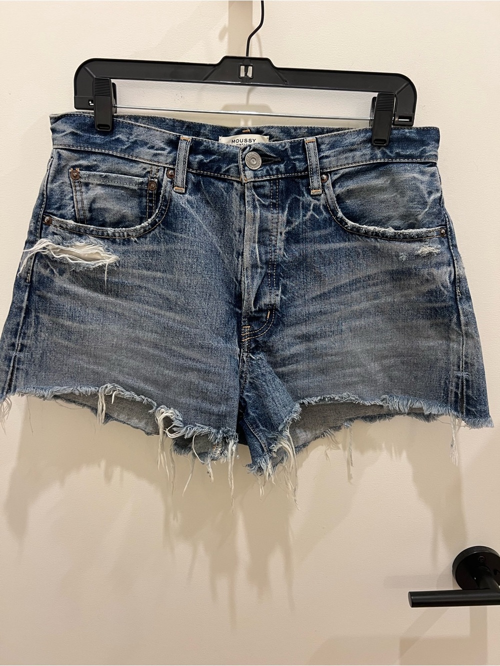 Moussy Distressed Blue Denim Jean Shorts